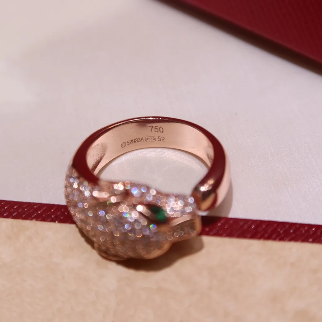 Pantthere Serisi Ring Diamonds Lüks Marka Resmi Reprodüksiyonları En Kalite 18 K Yaldızlı Yüzükler Marka Tasarımı Yeni Satış Elmas A226R