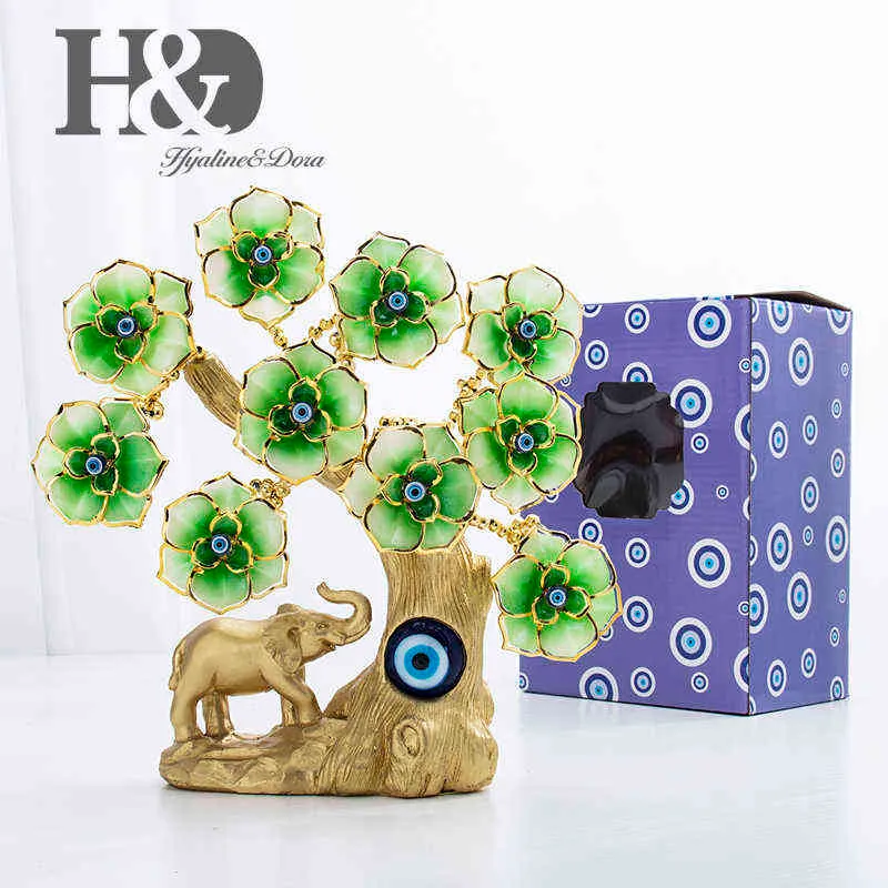 HD vert fleur éléphant arbre turc Feng Shui mauvais œil pour la protection richesse bonne chance cadeau décor à la maison résine figurine 211108