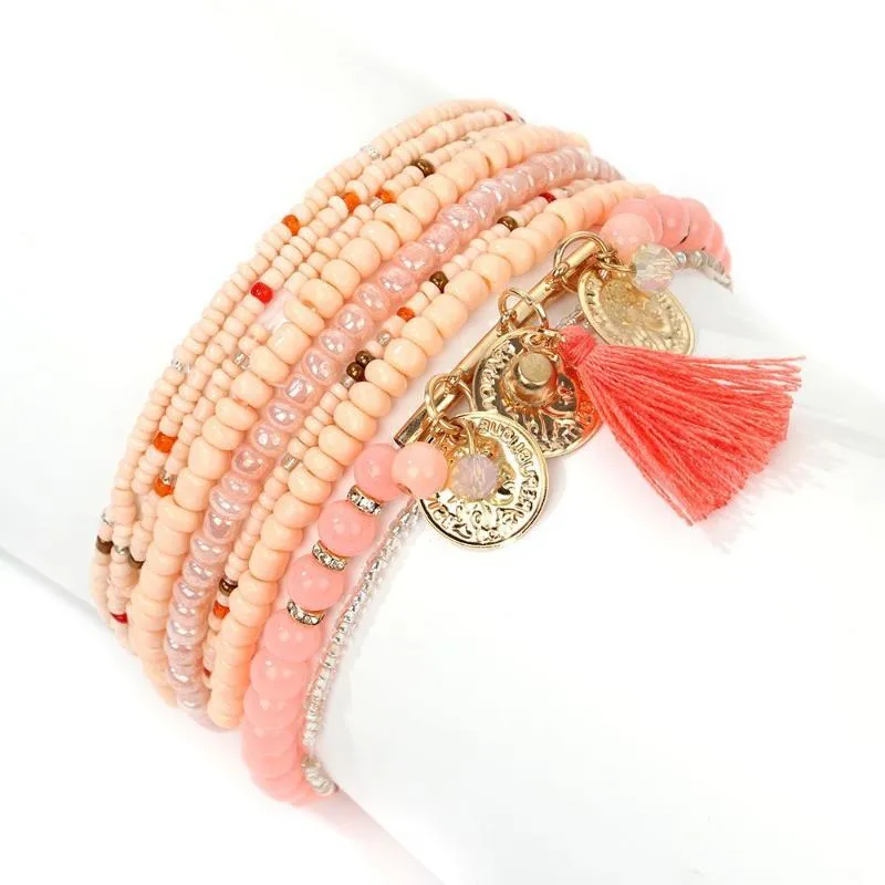 Link, Chain / Conjunto de moda feitos artesanais mulheres frisadas borla pingente natural cristal pedra multi-camada pulseira pulseira pulseira