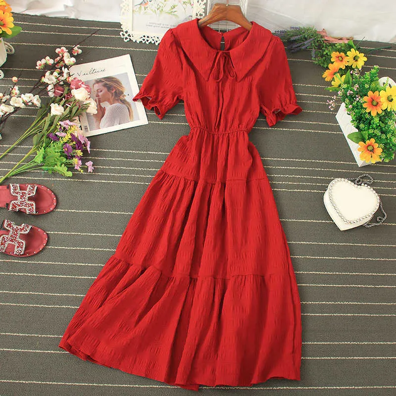 Ly Varey Lin High Waist Casual Doll Collar Dress Small Fresh Plaid Elegant Fashion Midi Long Ruffled 210526