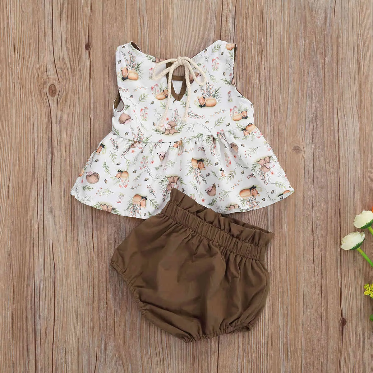 0-3Y Born Baby Girls Clothes Set Set Vintage Flower Ruffles Tops T-Shirts Bloomer Shorts tenues Summer 210515