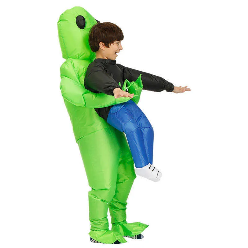 Green Et-Alien Nadmuchiwane Monster Cosplay Costume Kid Dorosły Funny Blow Up Suit Party Dress Halloween Festival Costumes Q0910
