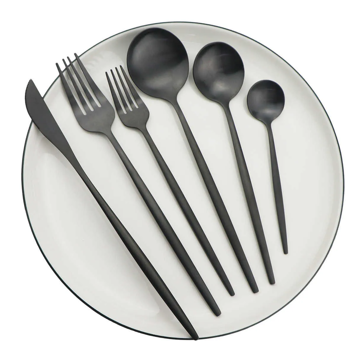 36st guld matte bestick bestick set rostfritt stål dyggrad set dessert gaffel sked silverware set kök porslin 211012