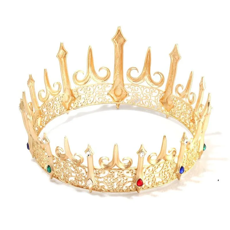 Grampos de cabelo Barrettes Barroco Golden Queen Tiaras Grande Cristal Grande Rodada Royal King Crown Requintado Strass Pageant Diadema Pa258m
