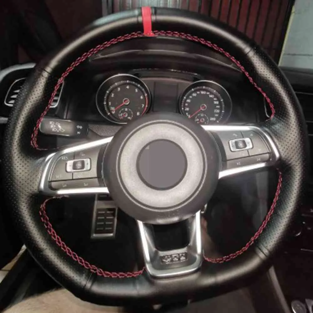 Крышка рулевого колеса автомобиля сшитая ручной сшитой искусственной кожей для 7 гольфа R MK7 VW Polo GTI SCIROCCO 2015 2016