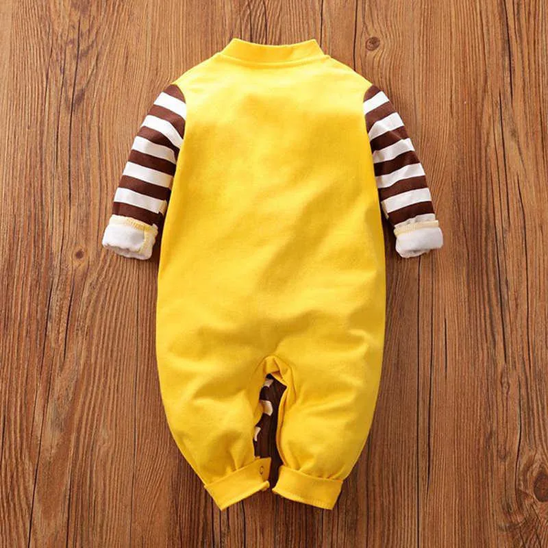 幼児生まれの赤ちゃんのロンパル女の子男の子長袖スター漫画キリン動物プリントロンパースジャンプスーツ子供衣装210816