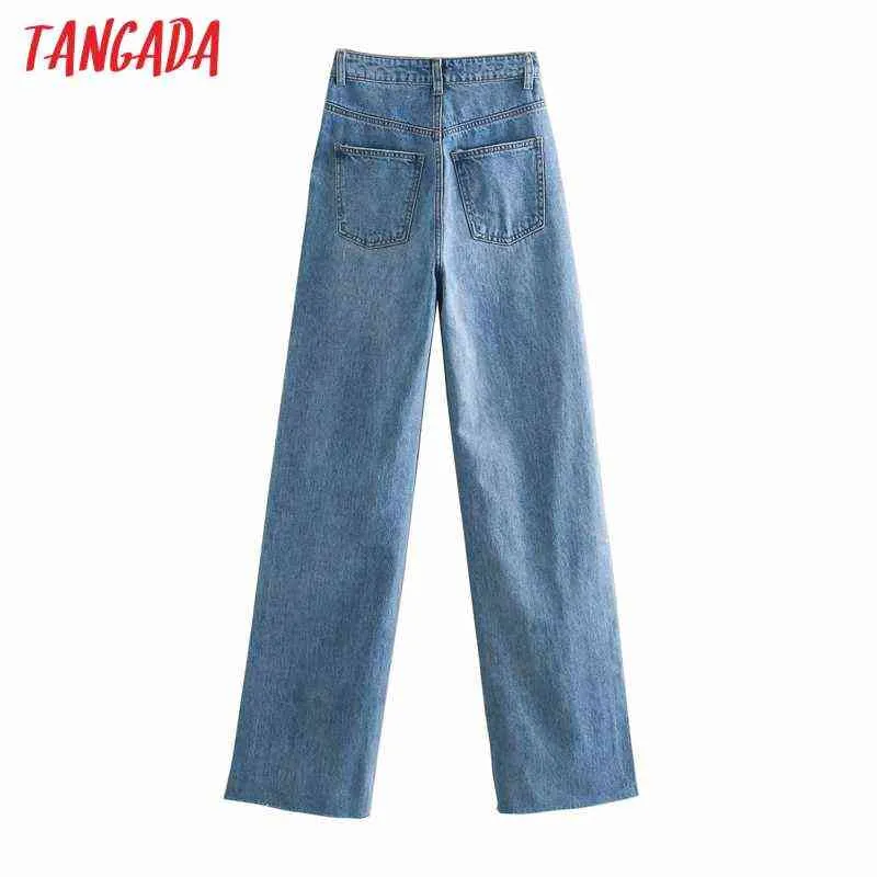 Tangada Moda Donna Jeans strappati blu denim Pantaloni Pantaloni a vita alta Pantaloni donna Pantalon 4M02 211111