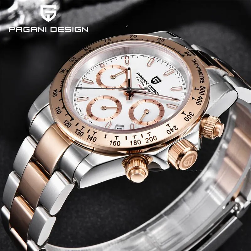腕時計の腕時計パガニデザインファッションステンレススチールトップメンズウォッチクロノグラフゴールドブギーマンPD-1644244z