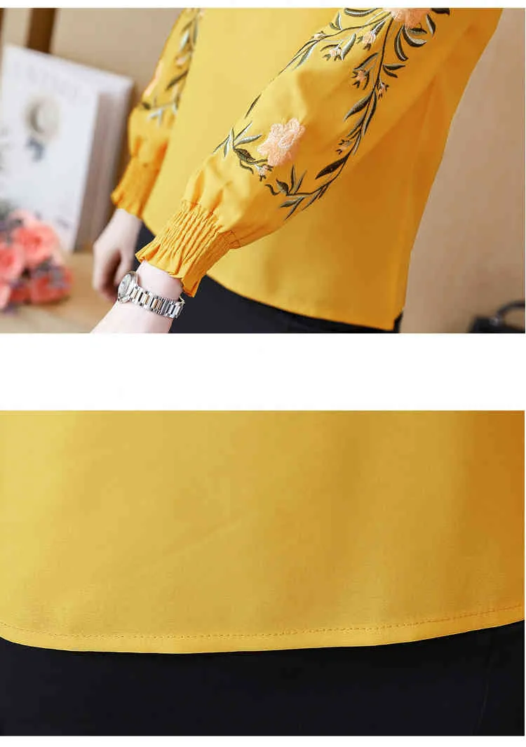 Tops das mulheres e blusas manga comprida blusa mulheres blusas mujer de moda bordado floral chiffon blusa camisa roupas c707 210426