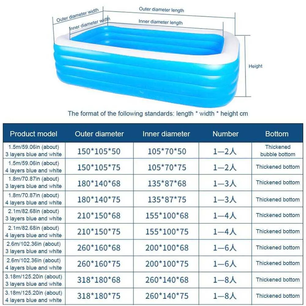 Piscina inflável 1518226305m 34 camadas espessadas jogos de água de verão ao ar livre piscinas infláveis para adultos crianças x0711974314