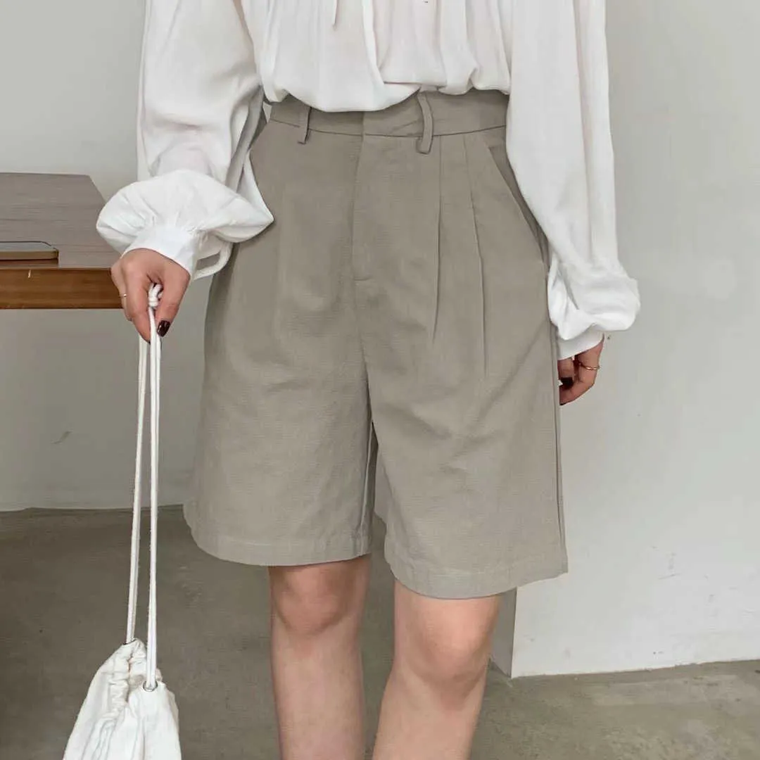 Topiki białe szorty lniane szerokiej nogi letnia kobieta wysokiej talii streetwear 210719