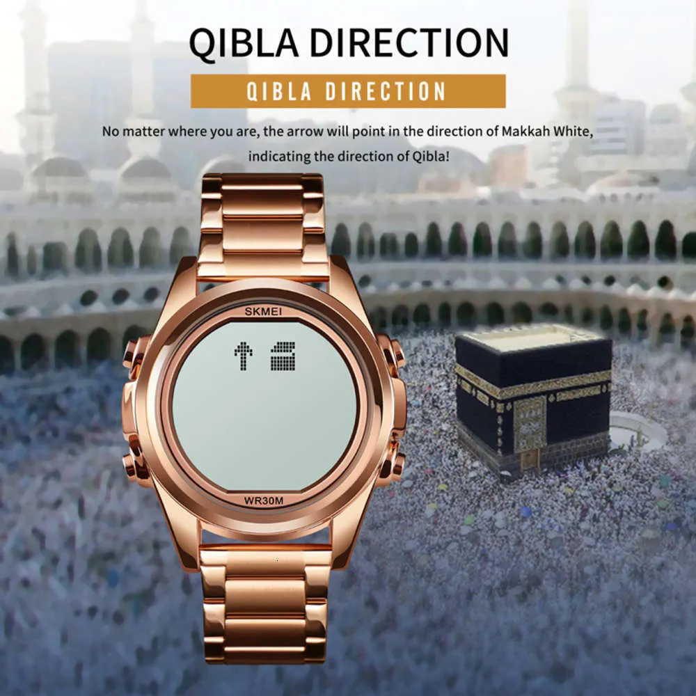Skmei 1667 Stainls Steel Back Digital Alfajr Azan Prayer Wrist Watch309s