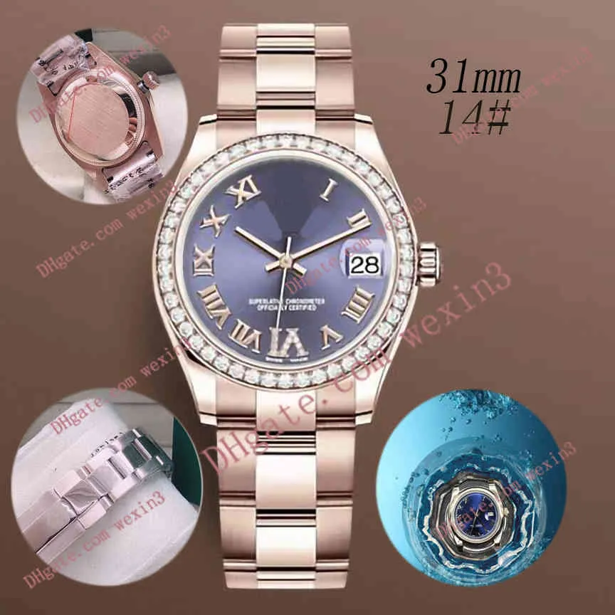 Montre de luxe femme diamant 31mm mécanique automatique Six horloge est chiffres romains yster bande montre de luxe 2813 montres étanches en acier