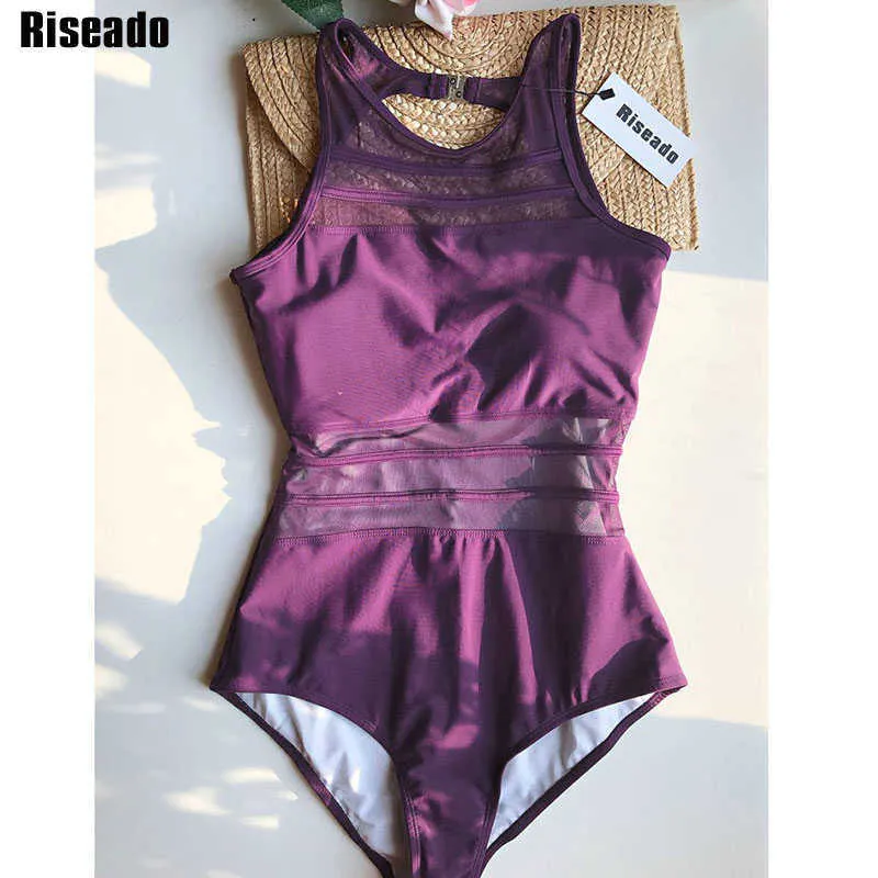 Riseado preto malha maiô mulheres swimwear sexy alto pescoço de banho terno sem costas plus tamanho xxl 210611