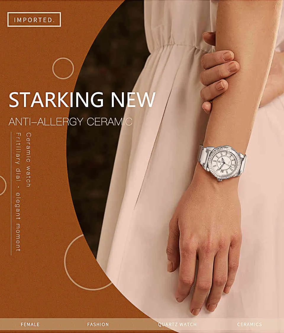 STARKING marque montres en céramique arrivée Quartz femmes montre de luxe femme horloge blanc plein cristal mode montres décontractées