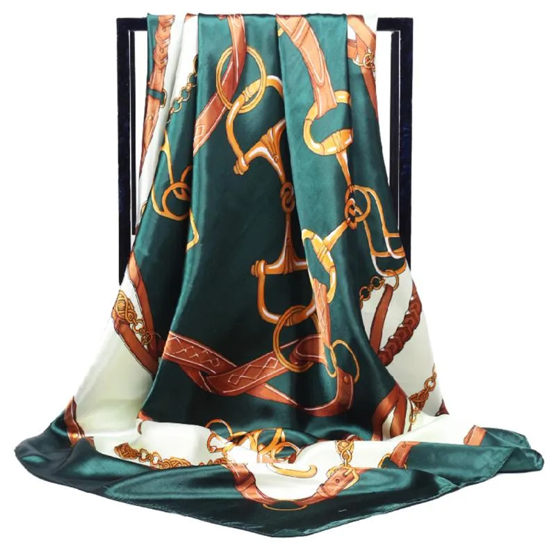 Foulards 90cm X Femmes Fleur Ceinture Motif Faux Soie Musulman Ramadan Hijab Bandeau Enveloppé Châle Écharpe Couverture Satin Femelle219w