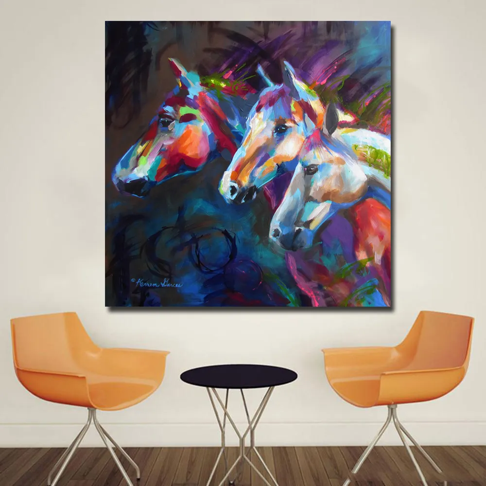 Kanfas måla konsttryck djur tre färgglada abstakt häst huvud vägg konst bilder dekorativa hem dekor målningar för att leva