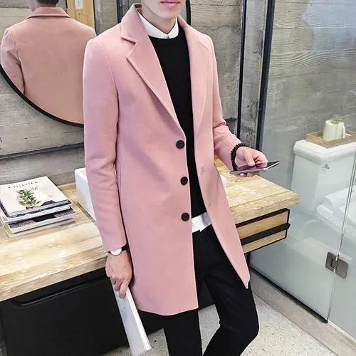 Nouveau designer Men Classic Fashion Wool Trench Cods Cods Belle Couleur continue Noir Black Red Medium-Long Slim Fit Overcoat Mâlewear masculin Extérieur