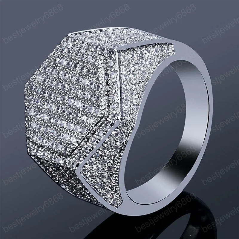 Hexagon Ring Voor Mannen Top Kwaliteit Trendy HipHop Sieraden 18K Vergulde Bling Ice Out CZ Hip Hop Rings264d