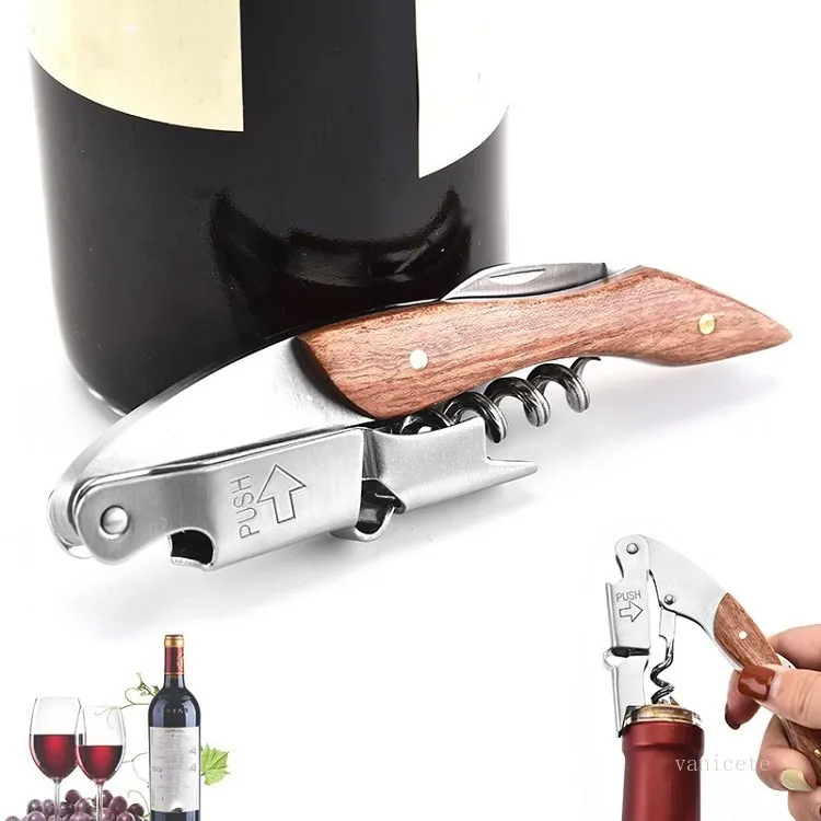 Ouvre-bouteille de vin en acier inoxydable ouvre-bouteille en bois massif multifonctionnel outils de cuisine de vin de qualité supérieure T2I51850