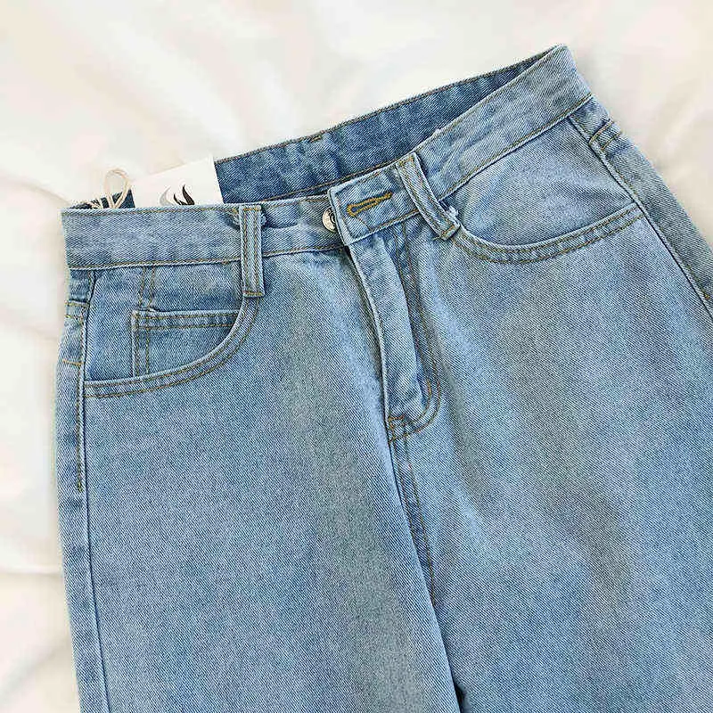 Chic Jeans a vita alta Panno di jeans blu chiaro Primavera femminile Pantaloni dritti vintage allentati Mom Street Pantaloni Harajuku Estate 211129