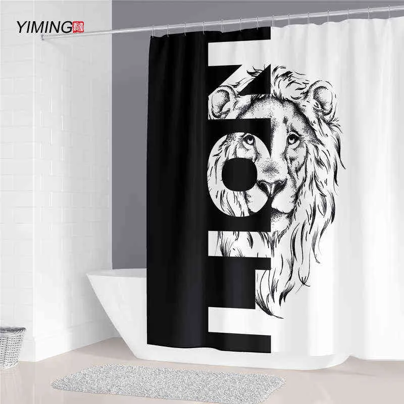 Decoração do banheiro impermeável cortina de chuveiro nórdico estilo minimalista impresso poliéster casa cortina de decoração com gancho 211116