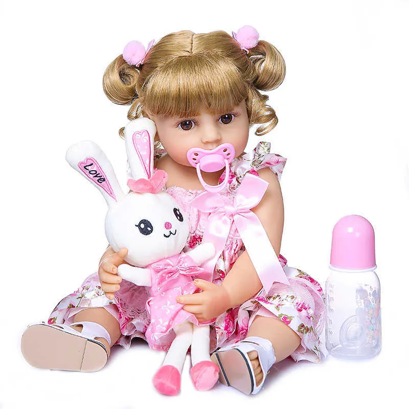 Shipment from Russia 55CM bebe doll reborn toddler girl doll full body silicone soft real touch flexible anatomically correct Q0910