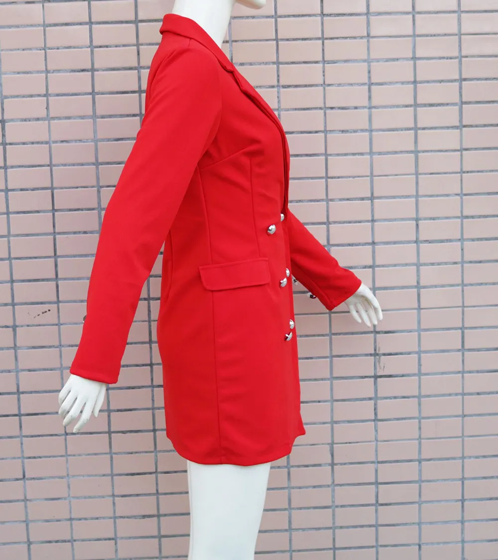 Kadın Blazer Kruvaze Uzun Kollu Bayanlar Kırmızı Ceket kadın Ince Takım Elbise Ceket Mizaç 210513
