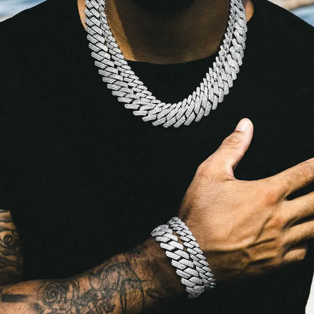 Collana a catena hip hop con diamanti ghiacciati pesanti e larghi 19 mm, Curb, maglia cubana, 206c