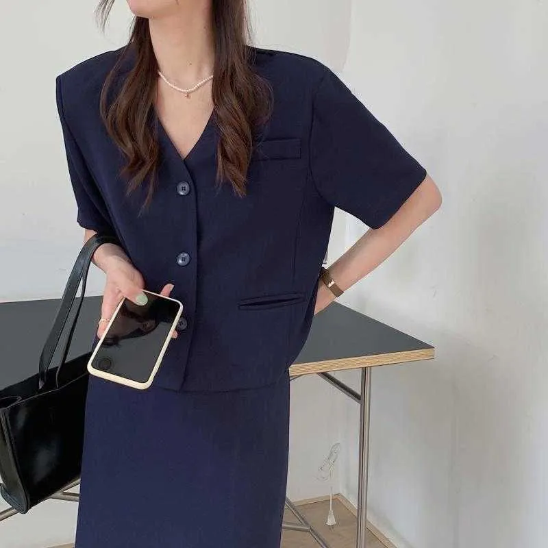 Feminine Minimalist Brief OL Prom Stylish Elegant Chic High Street Short Sleeves Loose All-Match Office Lady Blazers 210525