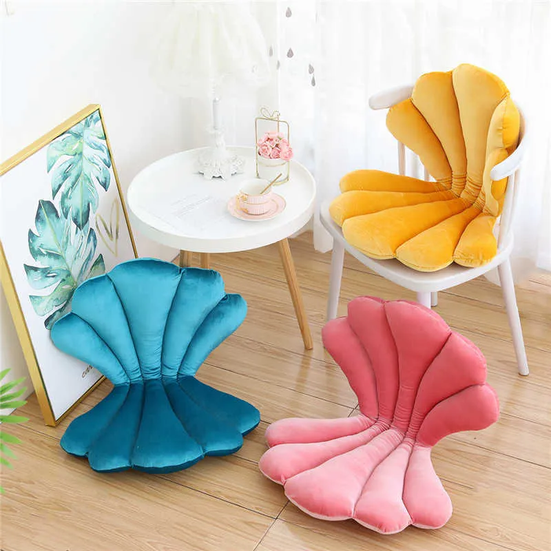 Luksusowy aksamitny skorupa nadziewane krzesło poduszki w stylu sztuki Blue Róży Princess Sea Shell Home Pillow Decor 210728