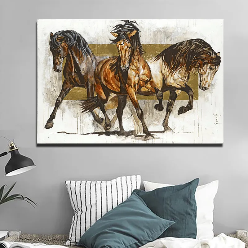 Quatro pinturas de cavalos Muralha imagens decorativas para sala de estar vintage arte impressões de lona posters decoração animal