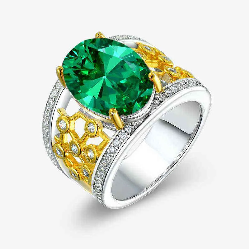 Dimingke 10 * 14mm esmeralda anel largo 100% -s925 Sterling prata festas de jóias aniversário de jóias aniversário presente atacado 211217