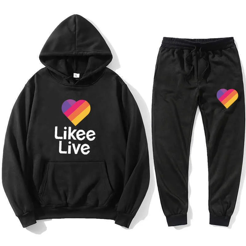 2021 Męska Love Hoodie + Spodnie Jesień Z Kapturem Bluzy Bluzy Bluza Dresy Moda Slim Męska Kapturem Damskie Spodnie Hip Hop Pullover X0909