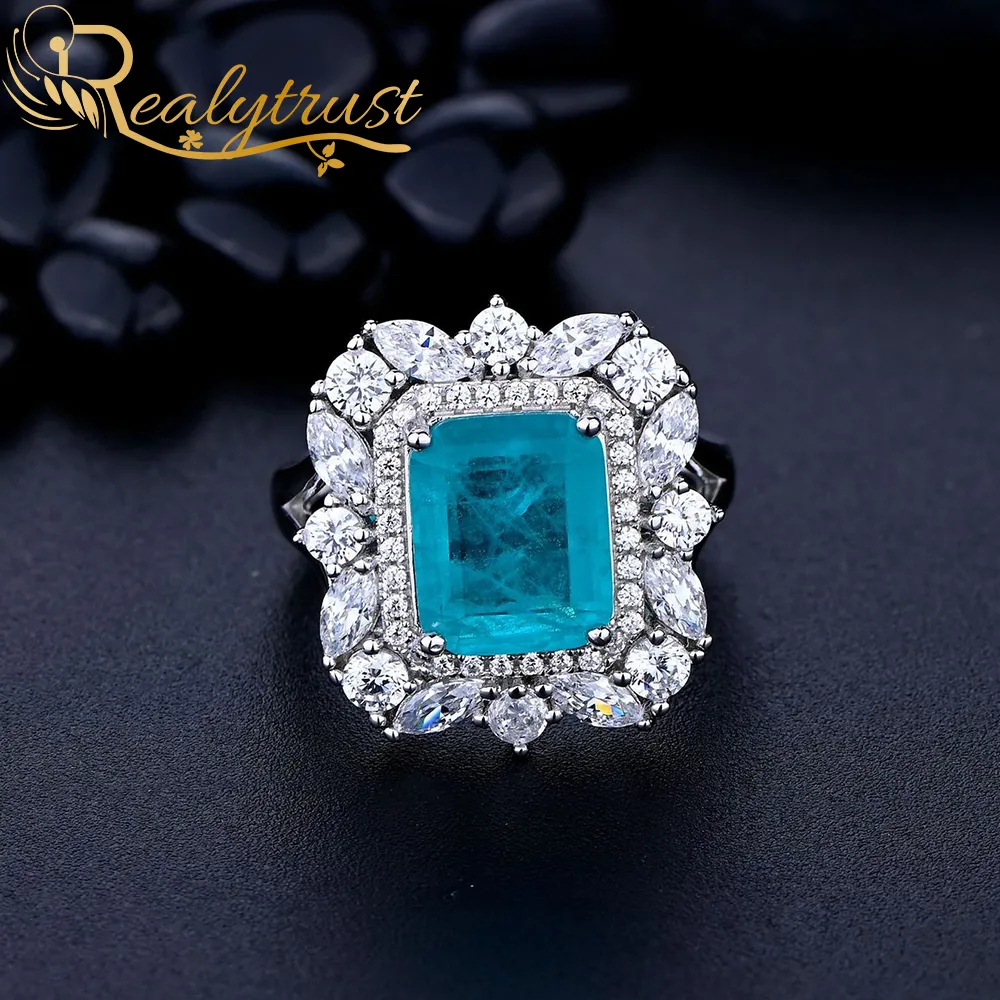 Anello di lusso con tormalina Paraiba da 9 * 11 mm donna Gioielli in argento 925 con anello di fidanzamento con pietra preziosa in oro bianco 18 carati Europa Americana