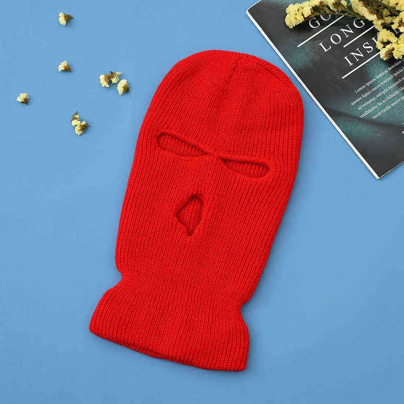 2021 New Full Face Cover Ski Mask Hat 3 Holes Balaclava Army Tactical CS Cycling Knit Beanies Bonnet Winter Warm Unisex Caps Y21111