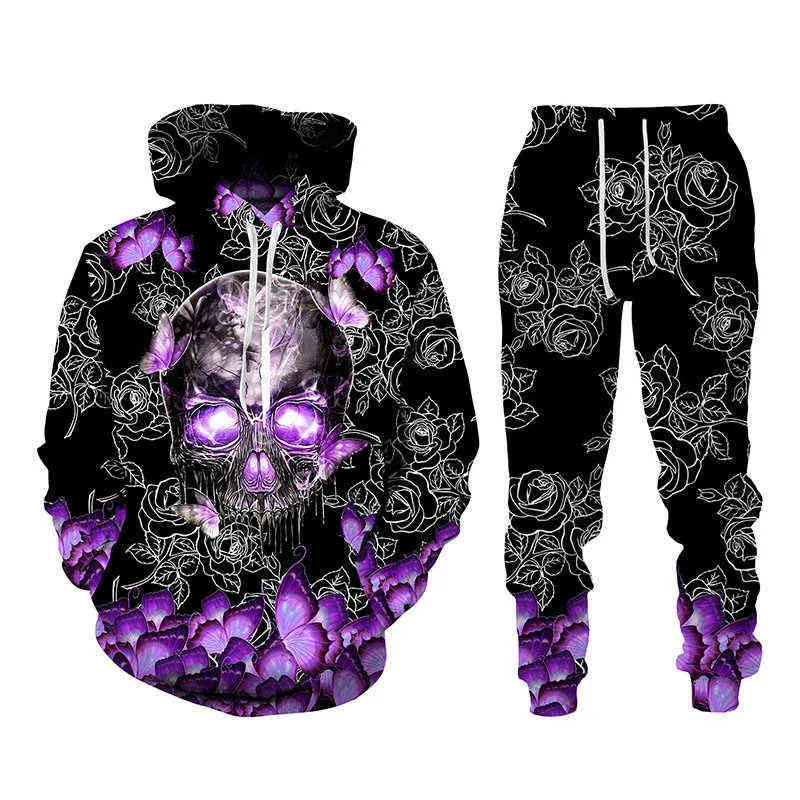 Heren hoodie en 3D Punk Skeleton patroon, tweedelige pak, herfst en winter casual slijtage, gotische stijl, mode G1217