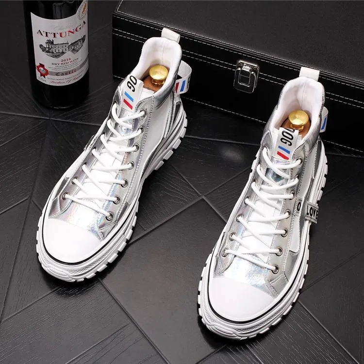 Luxury Designer Gold Business Wedding Shoes Round Toe Casual Sneakers Web Celebrity Casual Flats High Tops Vulcanized Outdoor Walking Loafers