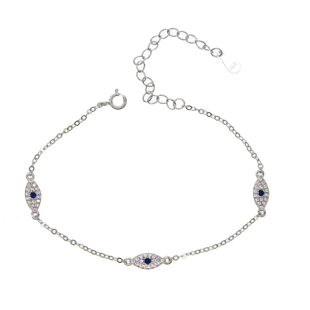 100% 925 sterling zilver schattig mooi blauw wit cz boze oog link minimale delicate dunne ketting vrouwen meisje schattige bracelet190j