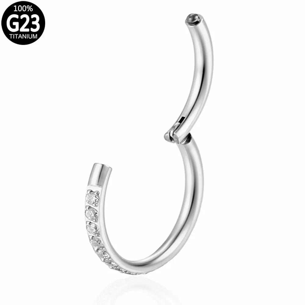 G23 Titanium Zircon Septum Clicker Hoop Nose Ring Hinged Segment Nipple Ear Cartilage Tragus Helix Lip Piercing Body Jewelry