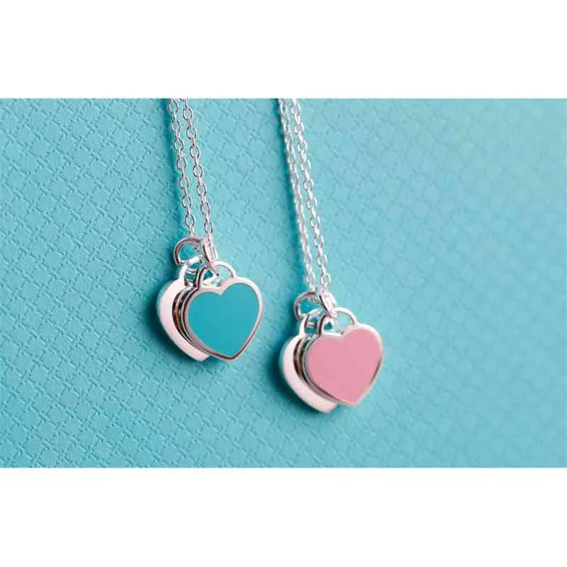 t Home Enamelo Doble Collar 925 STERLING Silver Love Heart Blue Heart Red Pink Pends Corthapeed Clavicle Cadena8897590