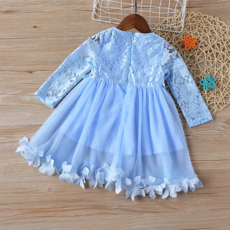 Весна осень кружева сращивание сплавного рукава девушка вечеринка Princess платье цветок детская одежда детские платья 210528