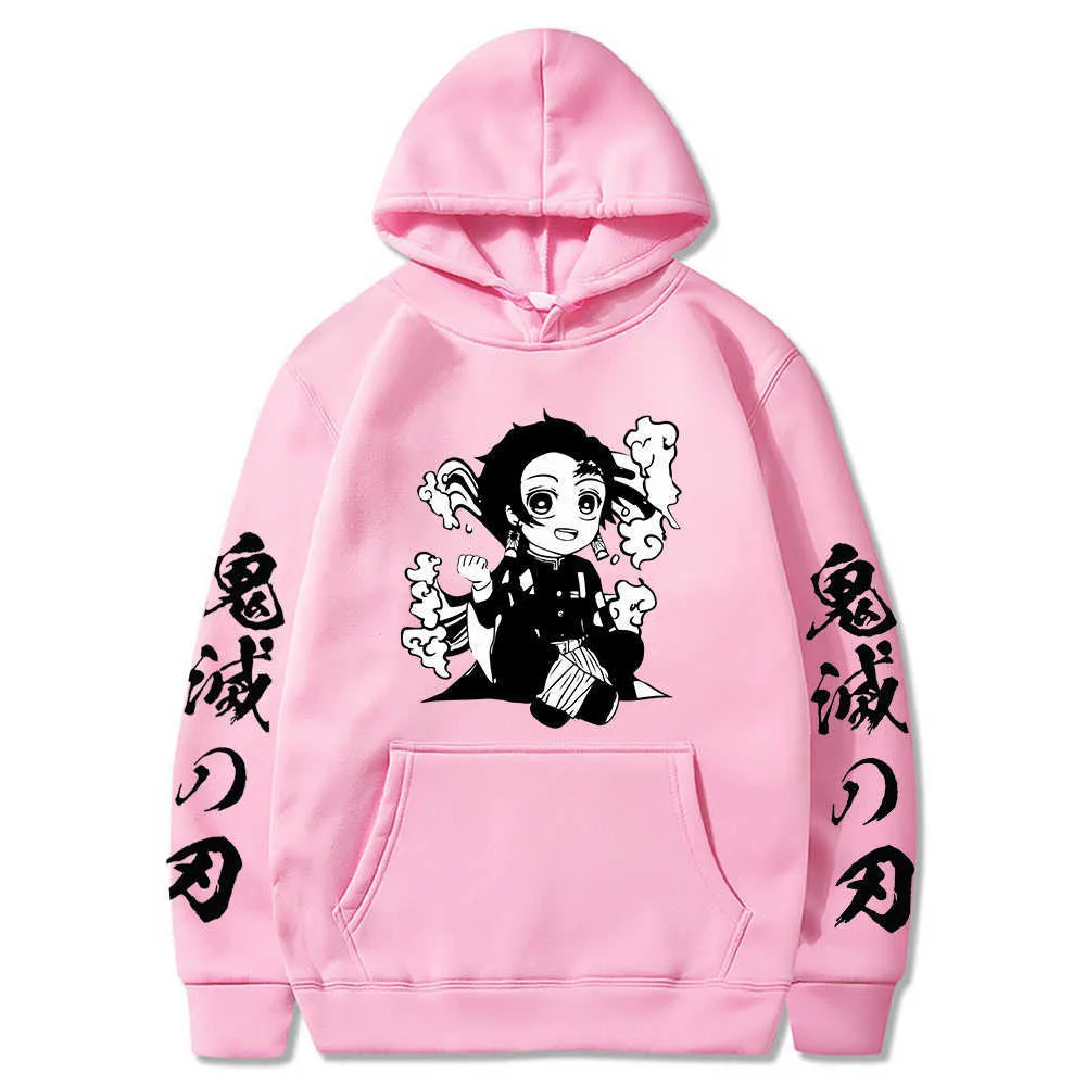 Kawaii Kamado Demon Slayer Drôle Japon Anime Hoodies Pour Hommes Mignon Manga Imprimer Mode High Street Surdimensionné Sweat H0910