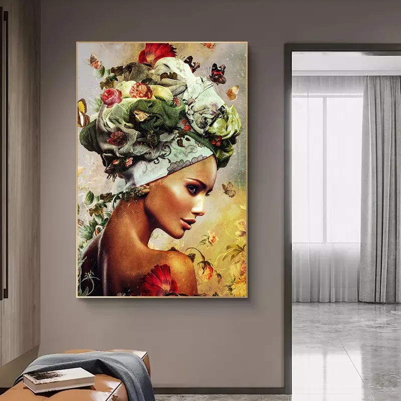 Ретро женщина цветок плакаты и принты абстрактные холст живопись современные настенные картины для гостиной домашний декор декор декор