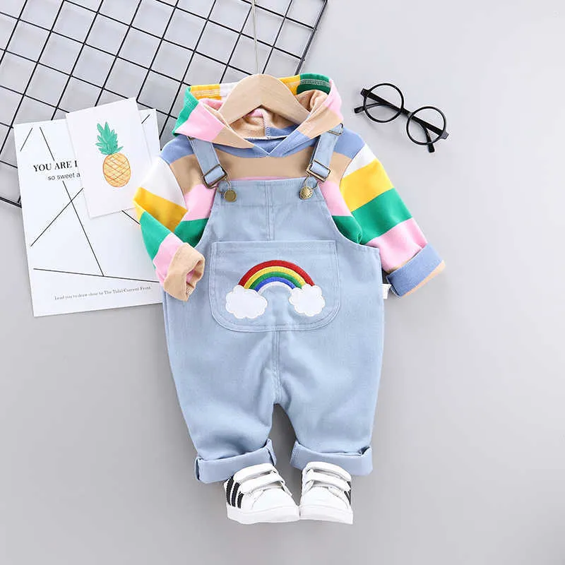 Höst toddler kläder set baby barn pojkar flickor regnbåge tops t-shirt solid romper byxor casual outfits mode söt kläder set x0902