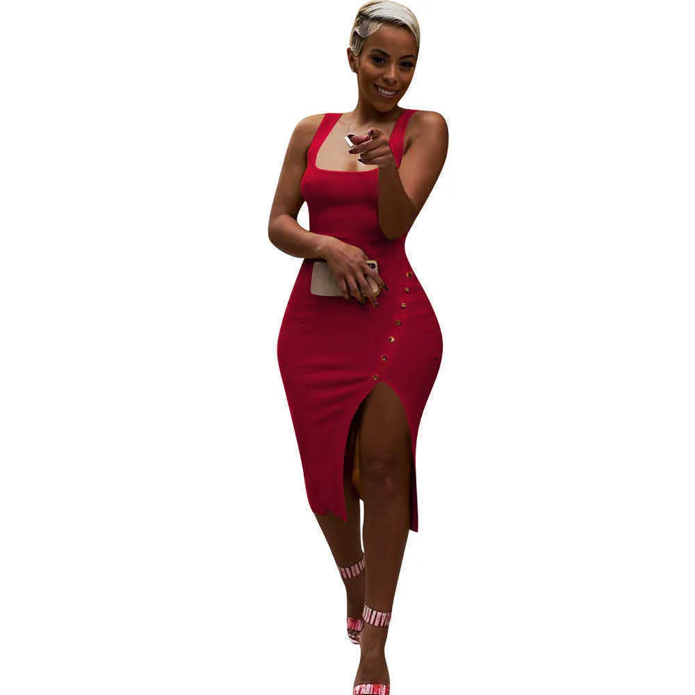 Sexy Sleeveless Women Midi Dress Fashion Summer Solid Color Skinny Stretchy Bodycon Pencil Dresses Clubwear Plus Size