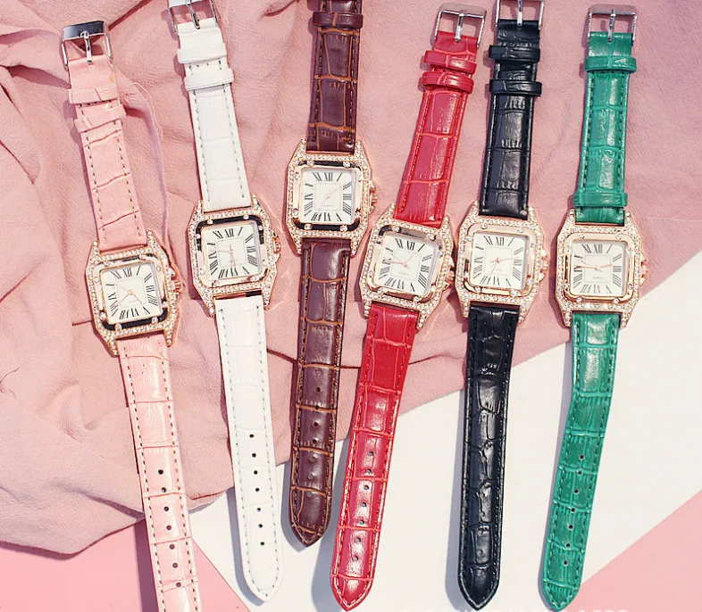 KEMANQI orologio di marca quadrante quadrato lunetta con diamanti cinturino in pelle orologi da donna orologio da donna stile casual orologi da polso al quarzo217T