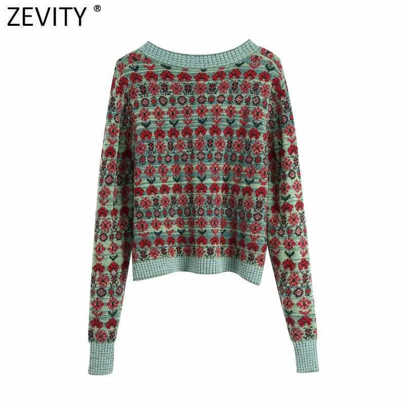 Zevity Frauen Vintage Farbabstimmung Patchwork Druck Strickpullover Weibliche Langarm Chic Cardigans Retro Kimono Tops S549 210603