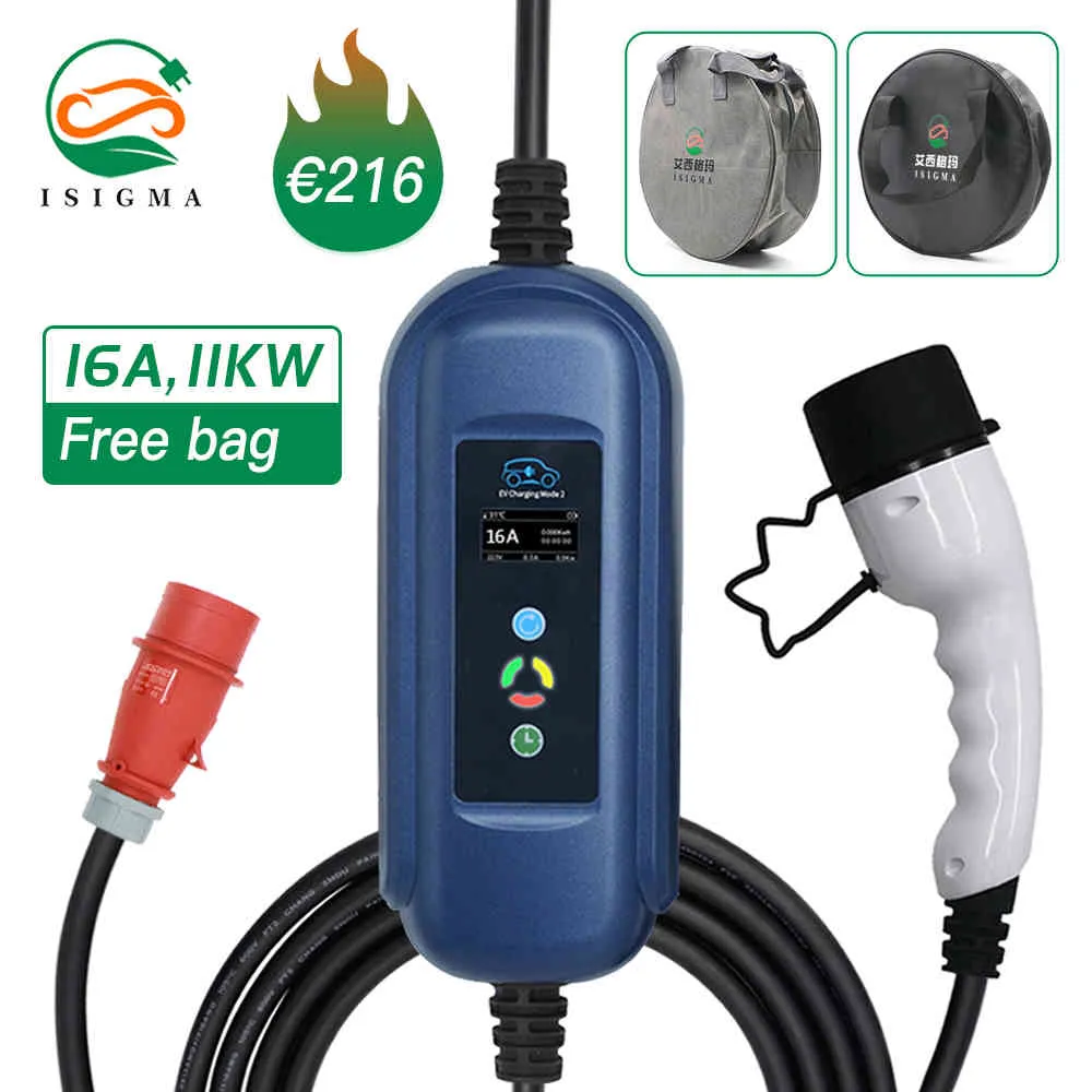 Car Level 2 EV Type 2 Ev Charging Cable 16A 11kw 3Phase IEC 62196-2 CEE Plug EVSE for Electric Vehicle Charger