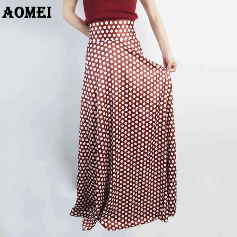 Kobiety Maxi Długie Spódnice Plisowane Polka Dot Wino Czerwona Wysoka Talia Linia Wiosna Letnia Elegancka Faldas Jupes Saias Plus Rozmiar 5XL 210416